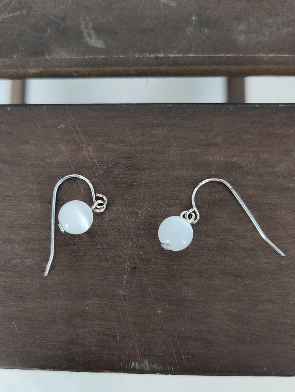 White Opalescent Bead Drop Earrings - Women Jewelry